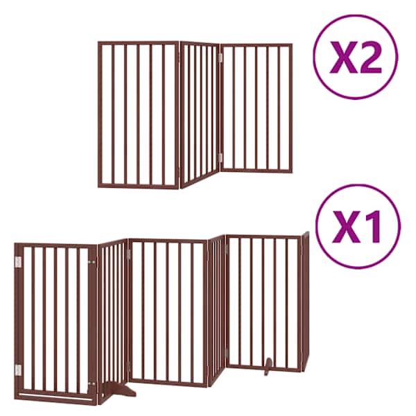 vidaXL kokkupandav koerav&auml;rav uksega, 12 paneeli, pruun 600 cm, pappel