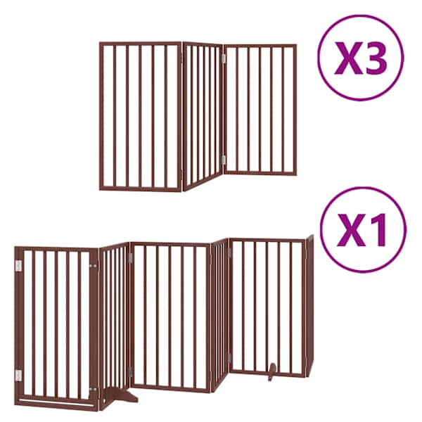 vidaXL kokkupandav koerav&auml;rav uksega, 15 paneeli, pruun 750 cm, pappel