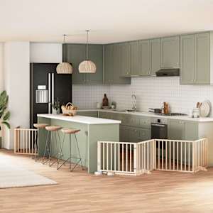 Ograda za pse z vrati zložljiva 6 panelov 480 cm topolovina