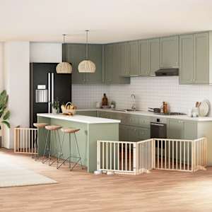 Ograda za pse z vrati zložljiva 10 panelov 800 cm topolovina