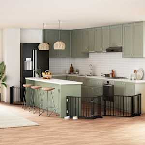 Ograda za pse z vrati zložljiva 6 panelov črna 480 cm les