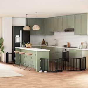 Ograda za pse z vrati zložljiva 8 panelov črna 640 cm les