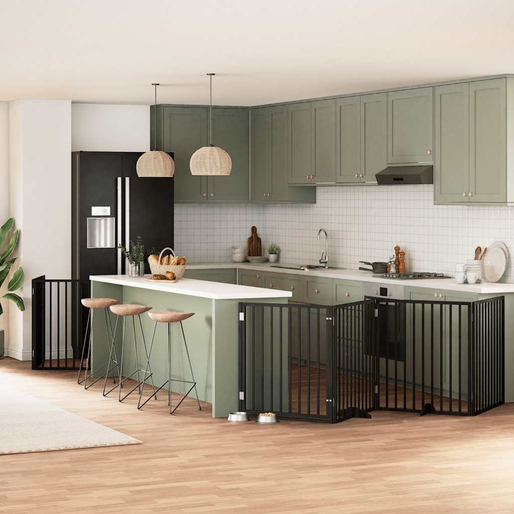 vidaXL Poartă câini pliabilă cu ușă 6 panouri negru, 480 cm, lemn plop