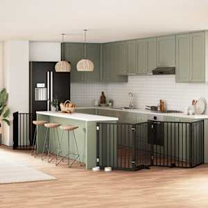 Ograda za pse z vrati zložljiva 6 panelov črna 480 cm les