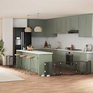 Ograda za pse z vrati zložljiva 9 panelov črna 450 cm les