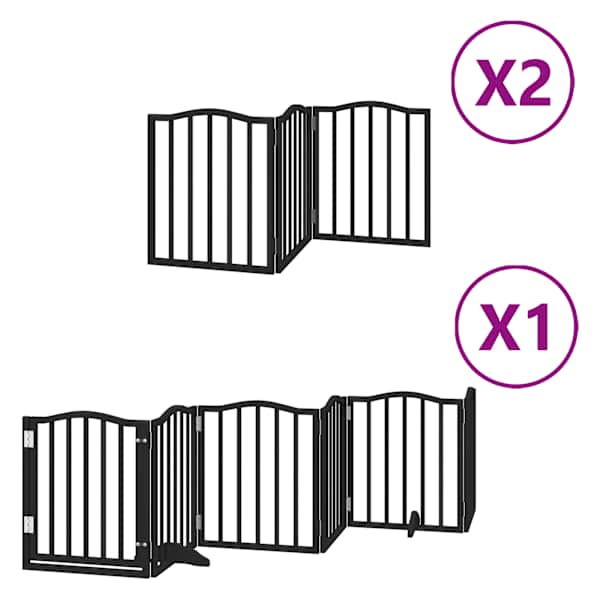 vidaXL kokkupandav koerav&auml;rav uksega, 12 paneeli, must 600 cm, pappel