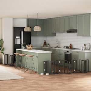 Ograda za pse z vrati zložljiva 12 panelov črna 600 cm les