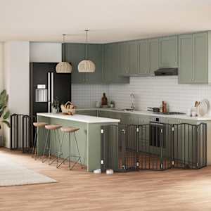 Ograda za pse z vrati zložljiva 12 panelov črna 600 cm les