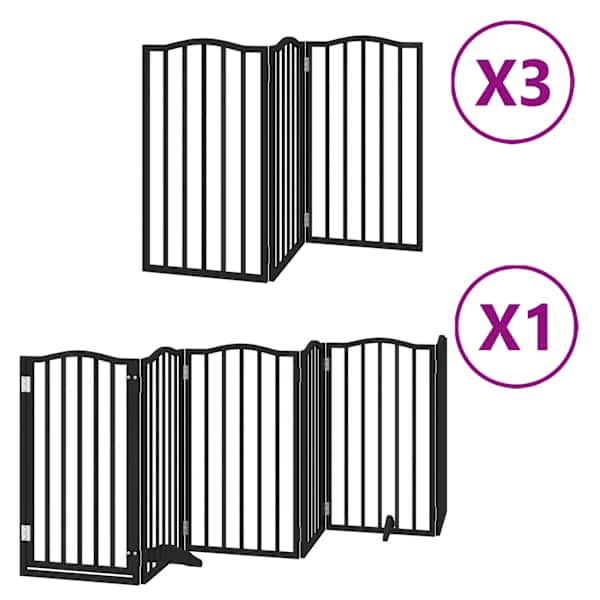 vidaXL kokkupandav koerav&auml;rav uksega, 15 paneeli, must 750 cm, pappel