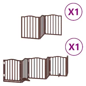 Zábrana pro psy s dvířky skládací 9 panelů hnědá 450 cm topol - obrázek 2