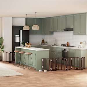 Ograda za pse z vrati zložljiva 9 panelov rjava 450 cm les