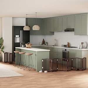 Ograda za pse z vrati zložljiva 15 panelov rjava 750 cm les