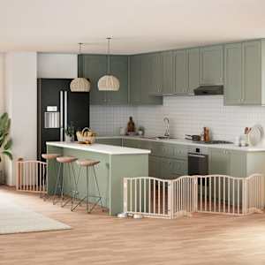 Ograda za pse z vrati zložljiva 8 panelov 640 cm topolovina