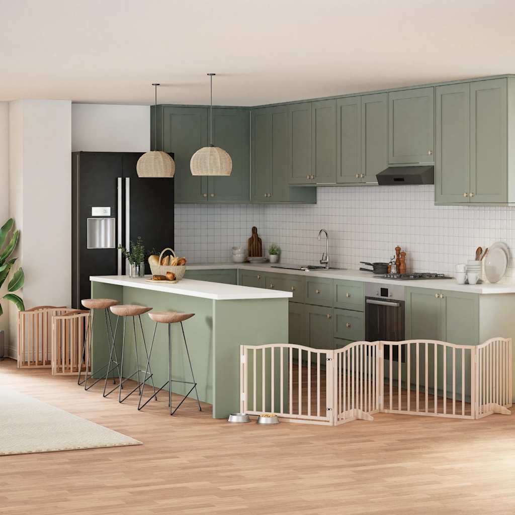 vidaXL Poartă de câini pliabilă cu ușă, 10 panouri, 800 cm, lemn plop