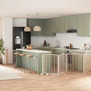 Ograda za pse z vrati zložljiva 6 panelov 480 cm topolovina