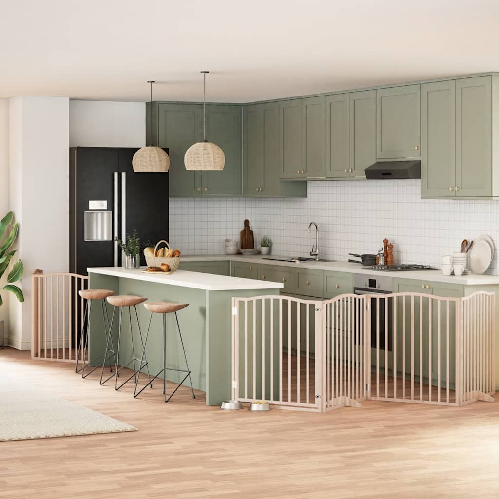 vidaXL Poartă de câini pliabilă cu ușă, 8 panouri, 640 cm, lemn plop