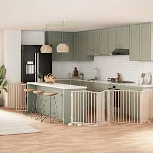 Ograda za pse z vrati zložljiva 10 panelov 800 cm topolovina