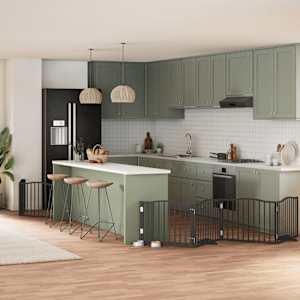 Ograda za pse z vrati zložljiva 8 panelov črna 640 cm les