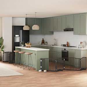 Ograda za pse z vrati zložljiva 10 panelov črna 800 cm les