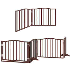 vidaXL Dog Gate with Door Foldable 6 Panels Brown 480 cm Poplar Wood