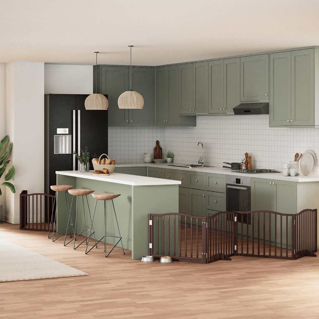 vidaXL Poartă câini pliabilă cu ușă 6 panouri maro, 480 cm, lemn plop