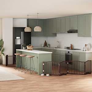 Ograda za pse z vrati zložljiva 6 panelov rjava 480 cm les