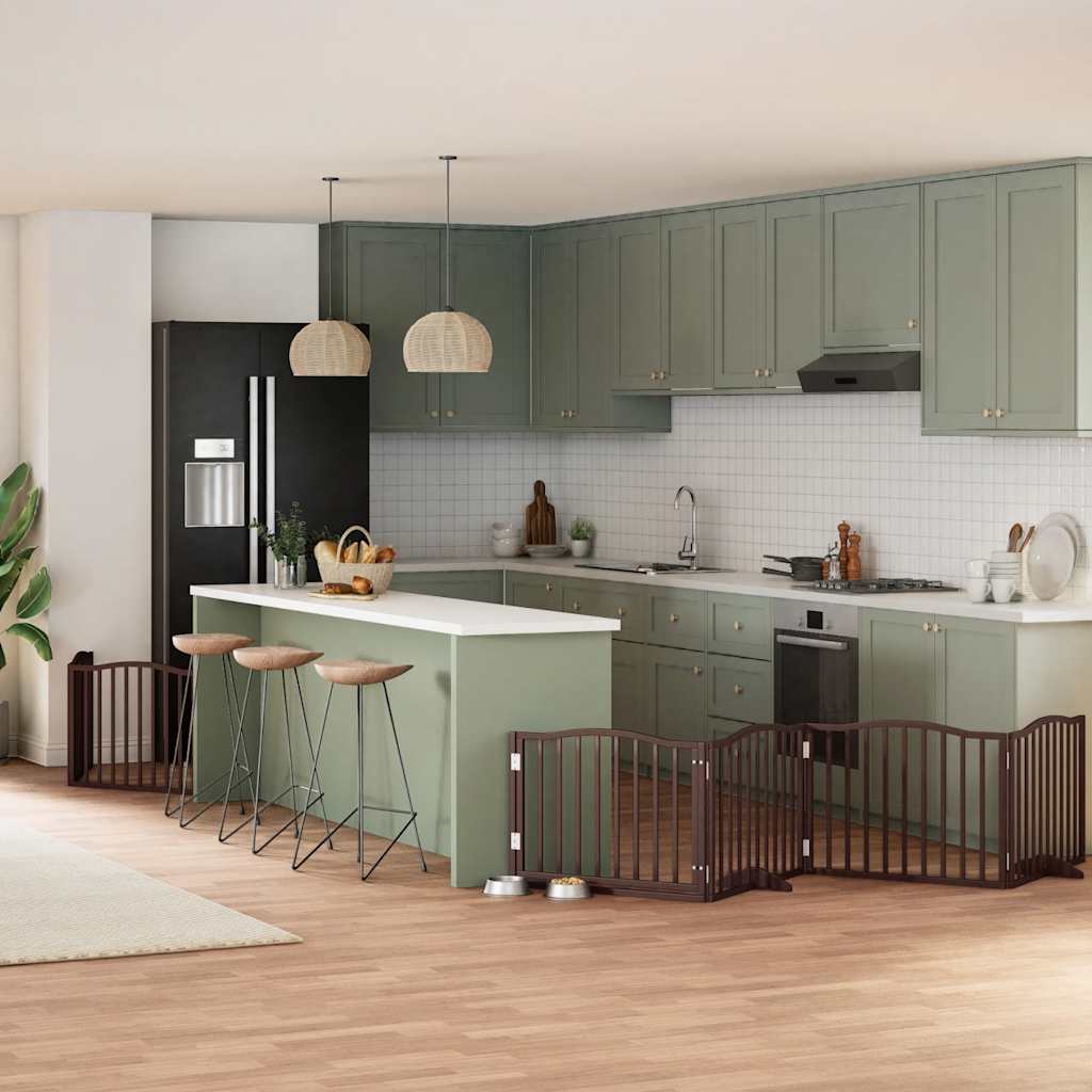 vidaXL Poartă câini pliabilă cu ușă 8 panouri maro 640 cm, lemn plop