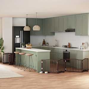 Ograda za pse z vrati zložljiva 10 panelov rjava 800 cm les