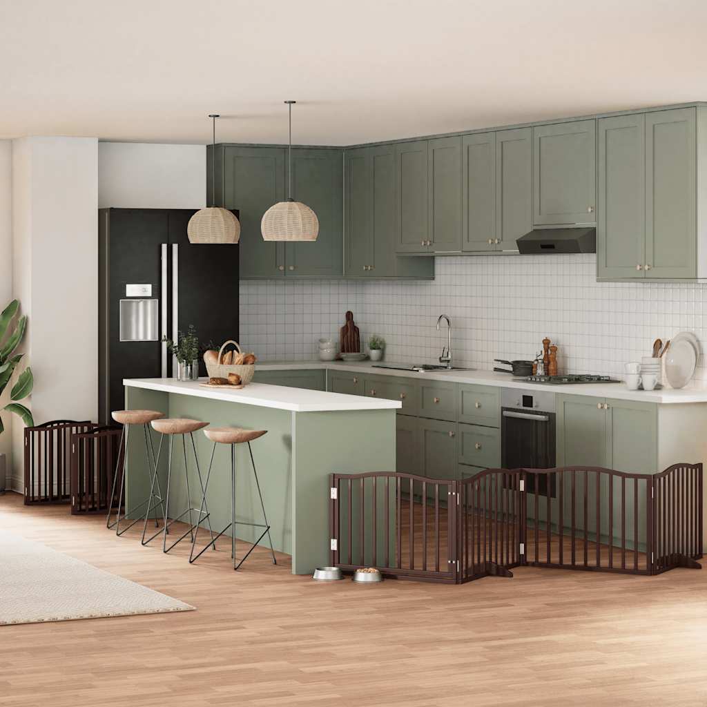 vidaXL Poartă câini pliabilă cu ușă 12 panouri maro 960 cm, lemn plop