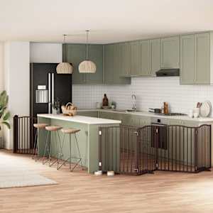 Ograda za pse z vrati zložljiva 6 panelov rjava 480 cm les