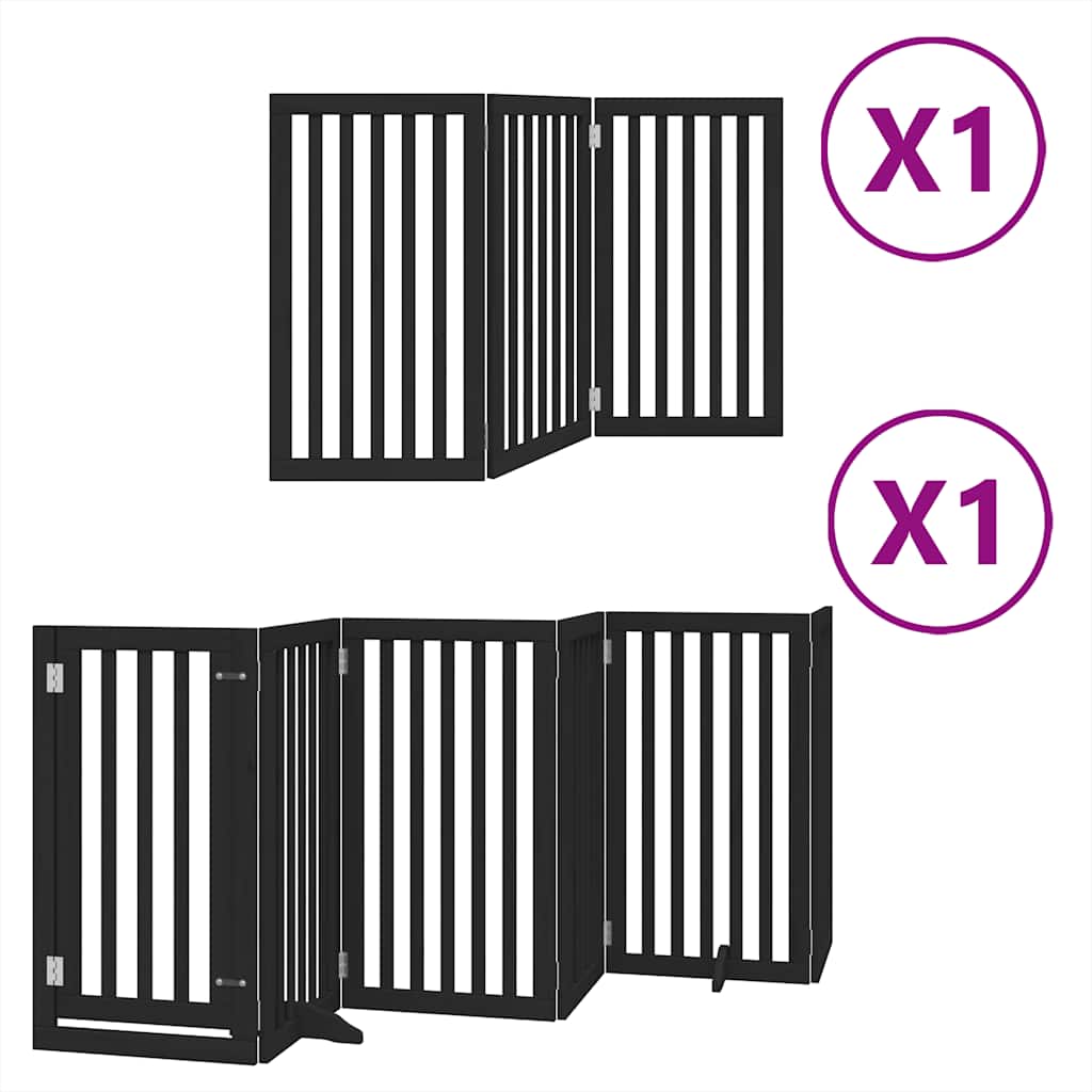 vidaXL Zábrana pro psy s dvířky skládací 9 panelů černá 450 cm topol