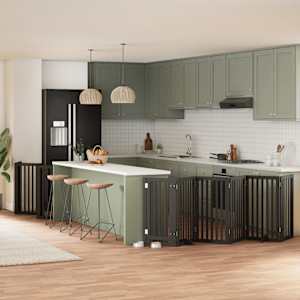 Ograda za pse z vrati zložljiva 15 panelov črna 750 cm les