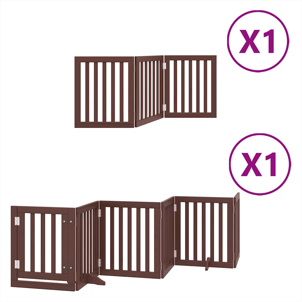 vidaXL Zábrana pro psy s dvířky skládací 9 panelů hnědá 450 cm topol