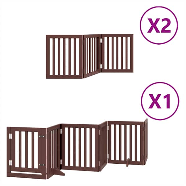 vidaXL kokkupandav koerav&auml;rav uksega, 12 paneeli, pruun 600 cm, pappel