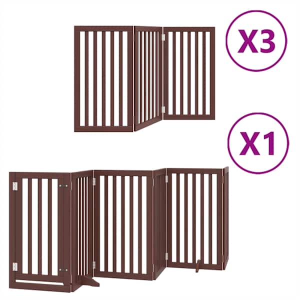 vidaXL kokkupandav koerav&auml;rav uksega, 15 paneeli, pruun 750 cm, pappel