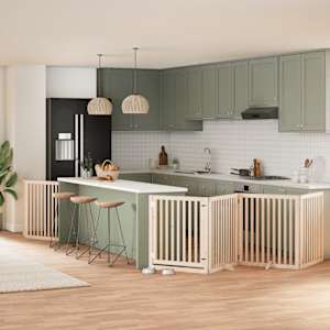 Ograda za pse z vrati zložljiva 8 panelov 640 cm topolovina