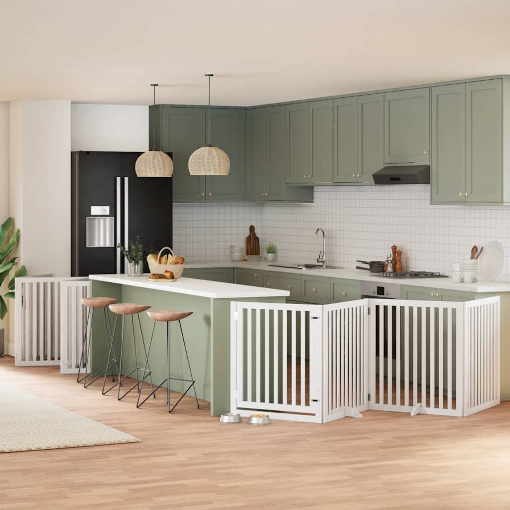 vidaXL Portão p/ cães com porta dobrável 12 painéis 960cm álamo branco