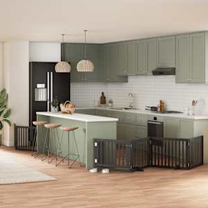 Ograda za pse z vrati zložljiva 6 panelov črna 480 cm les