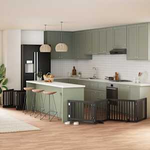 Ograda za pse z vrati zložljiva 12 panelov črna 960 cm les