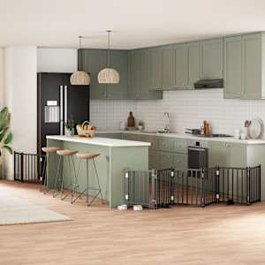 Ograda za pse z vrati zložljiva 9 panelov črna 450 cm les