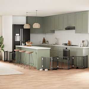 Ograda za pse z vrati zložljiva 15 panelov črna 750 cm les