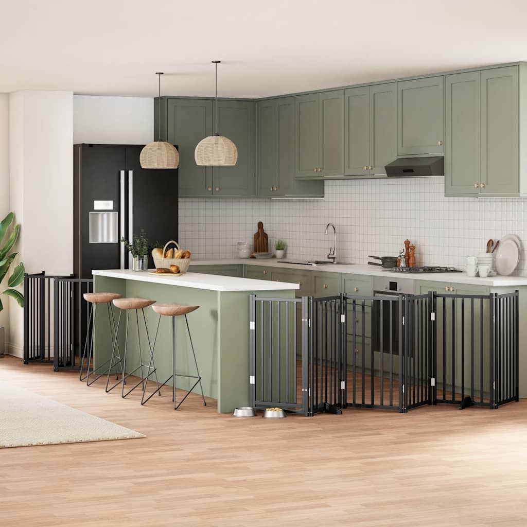 vidaXL Poartă câini pliabilă cu ușă 12 panouri negru 600 cm, lemn plop