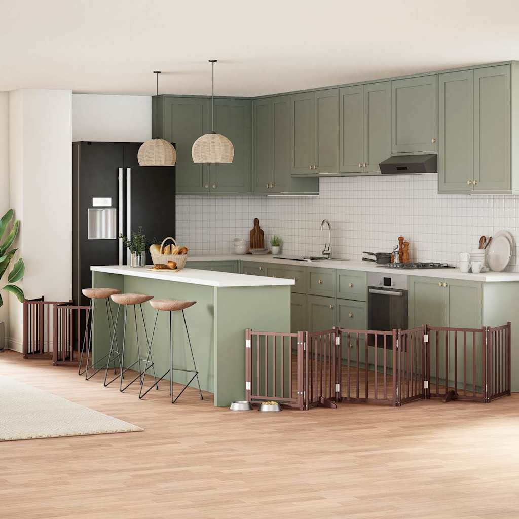 vidaXL Poartă câini pliabilă cu ușă 12 panouri maro 600 cm, lemn plop