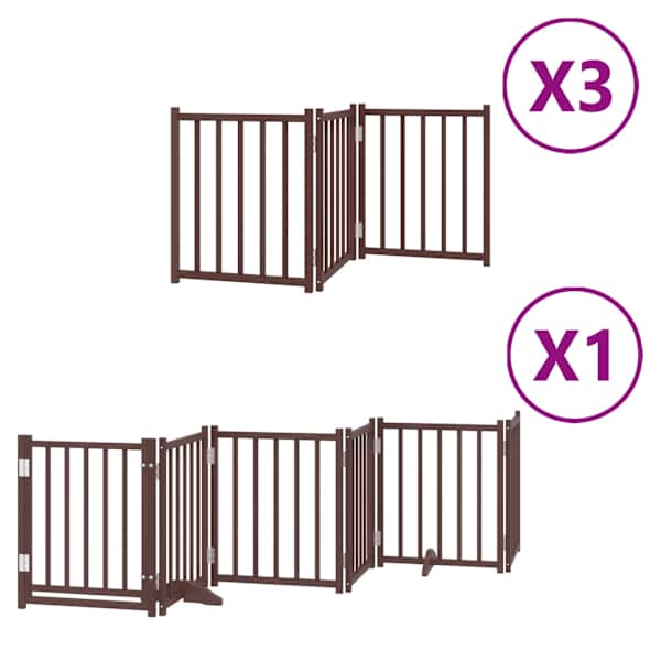 vidaXL kokkupandav koerav&auml;rav uksega, 15 paneeli, pruun 750 cm, pappel
