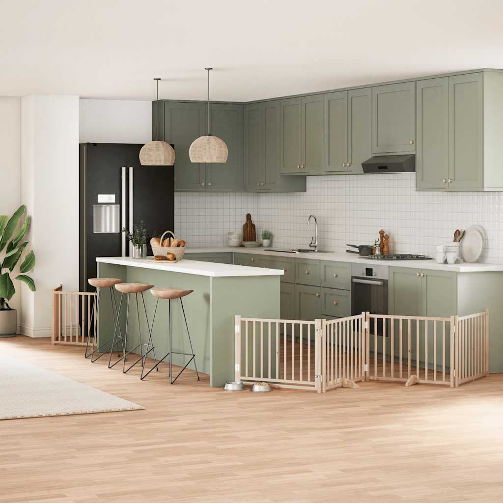 vidaXL Poartă de câini pliabilă cu ușă, 6 panouri, 480 cm, lemn plop