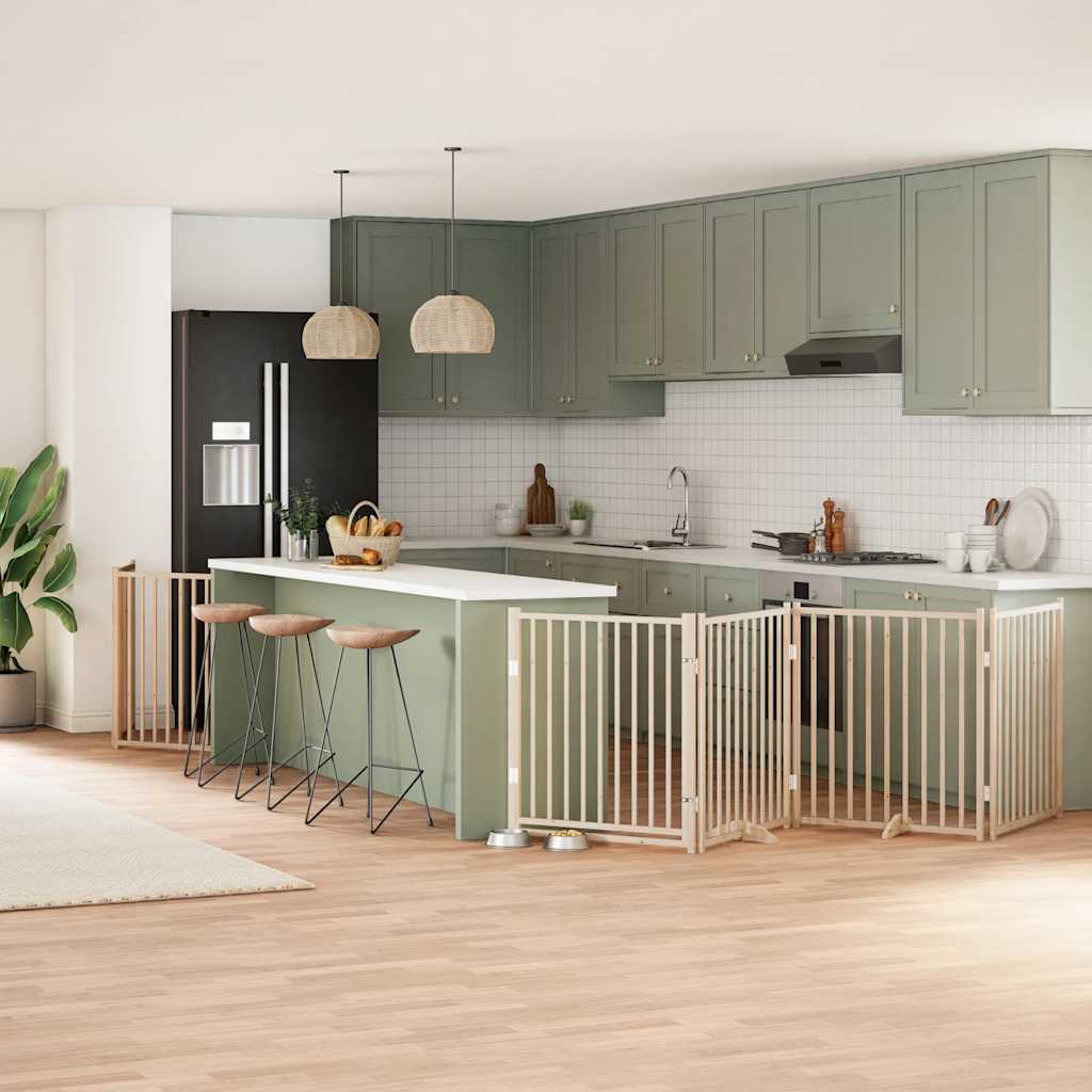 vidaXL Poartă de câini pliabilă cu ușă, 6 panouri, 480 cm, lemn plop