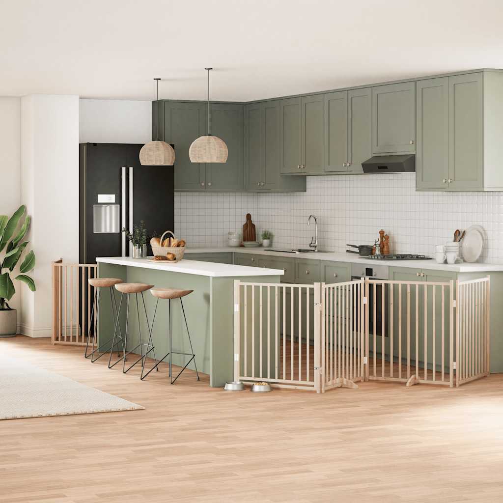 vidaXL Poartă de câini pliabilă cu ușă, 10 panouri, 800 cm, lemn plop