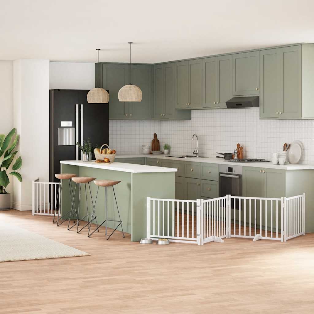 vidaXL Poartă câini pliabilă cu ușă 10 panouri, alb, 800 cm, lemn plop