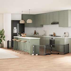 Ograda za pse z vrati zložljiva 6 panelov črna 480 cm les