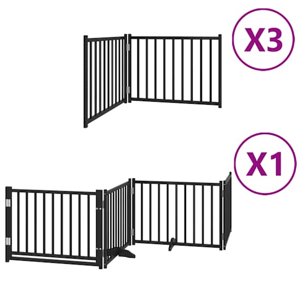 vidaXL kokkupandav koerav&auml;rav uksega, 10 paneeli, must 800 cm, pappel